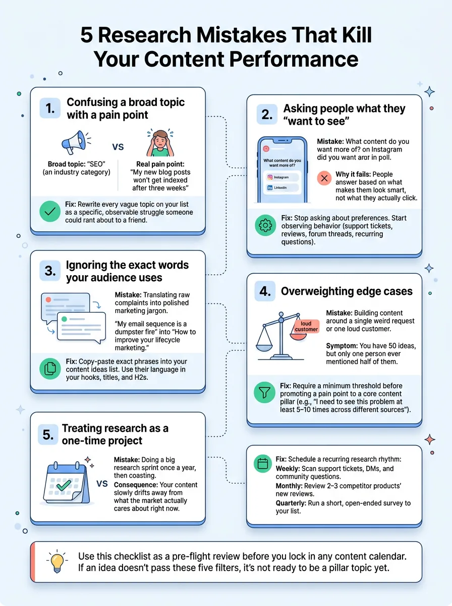 5 Research Mistakes That Kill Your Content Performance — how to research audience pain points for content