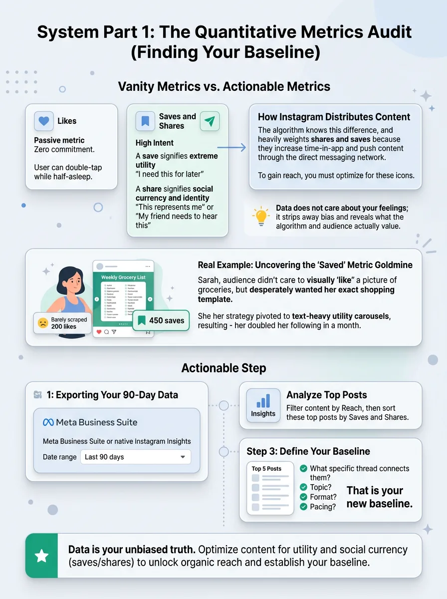 System Part 1: The Quantitative Metrics Audit (Finding Your Baseline) — how to audit your instagram content