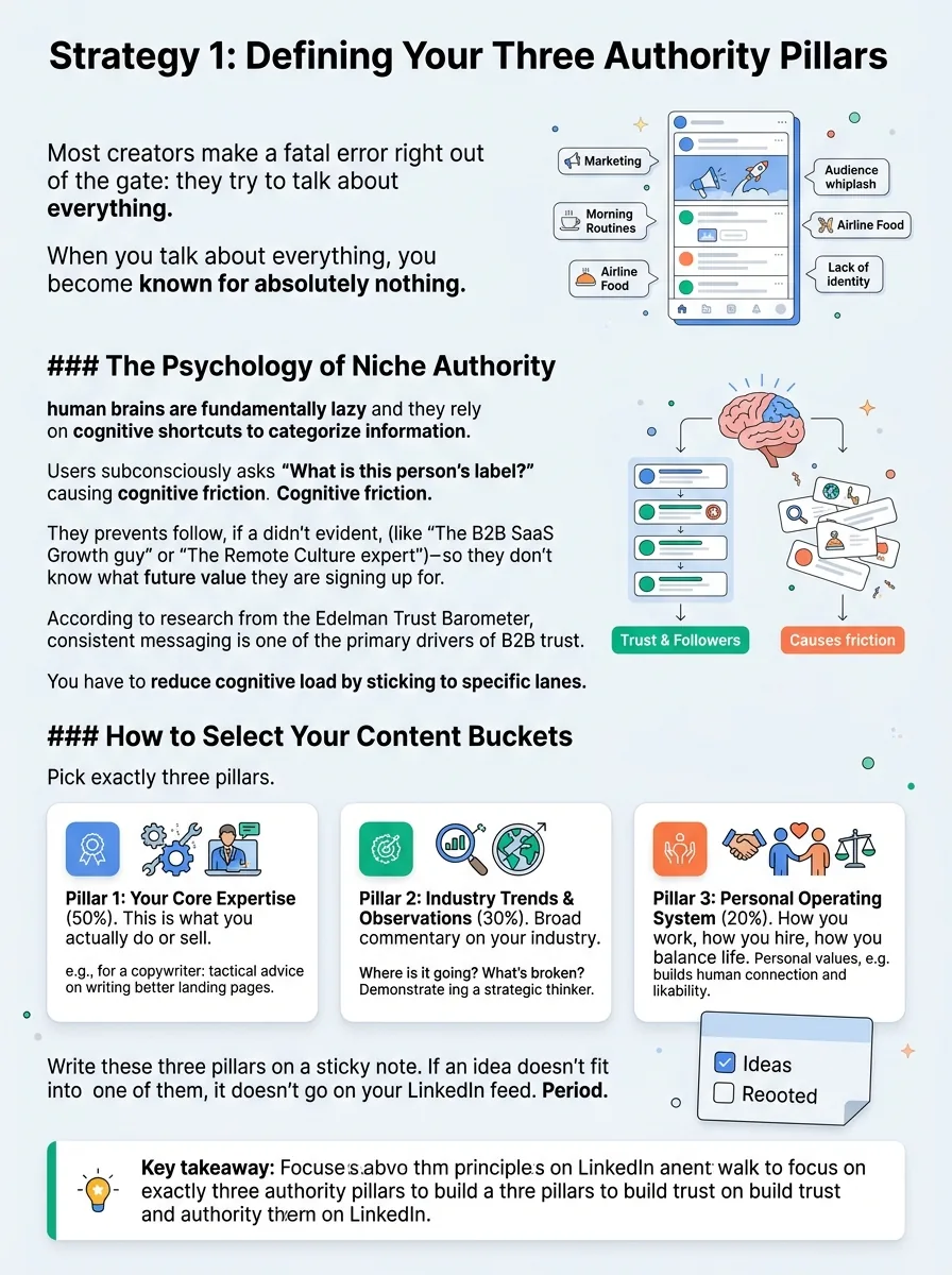 Strategy 1: Defining Your Three Authority Pillars — content strategy for linkedin personal brands