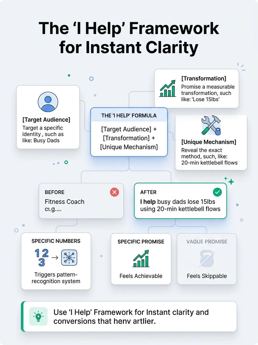 The 'I Help' Framework for Instant Clarity — bio mistakes that hurt conversions