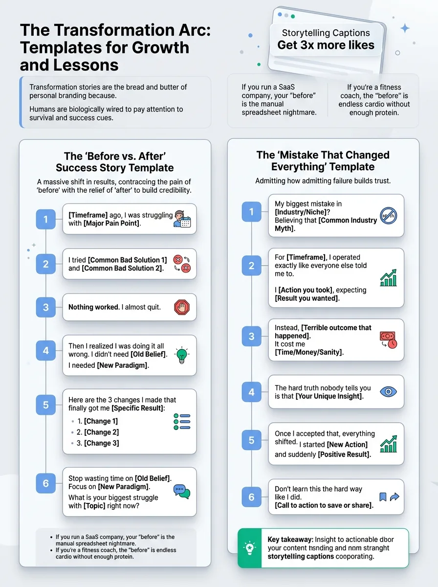 The Transformation Arc: Templates for Growth and Lessons — storytelling caption examples