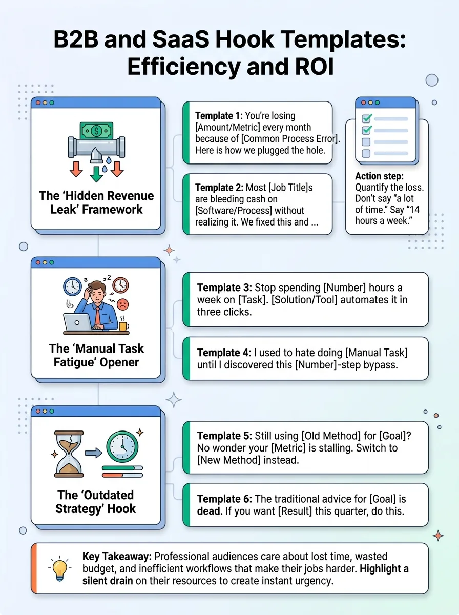 B2B and SaaS Hook Templates: Efficiency and ROI — problem solution hook examples