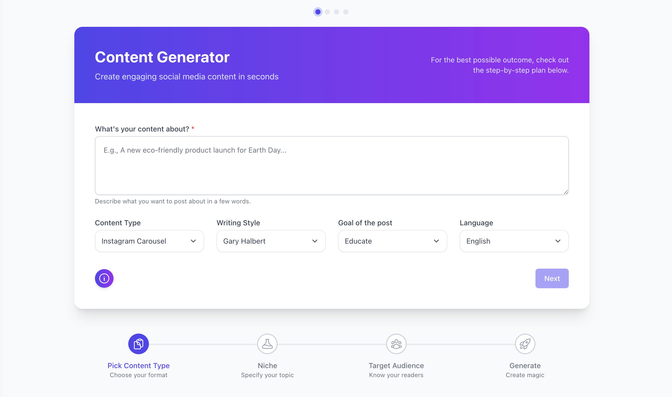 Content Generator Interface