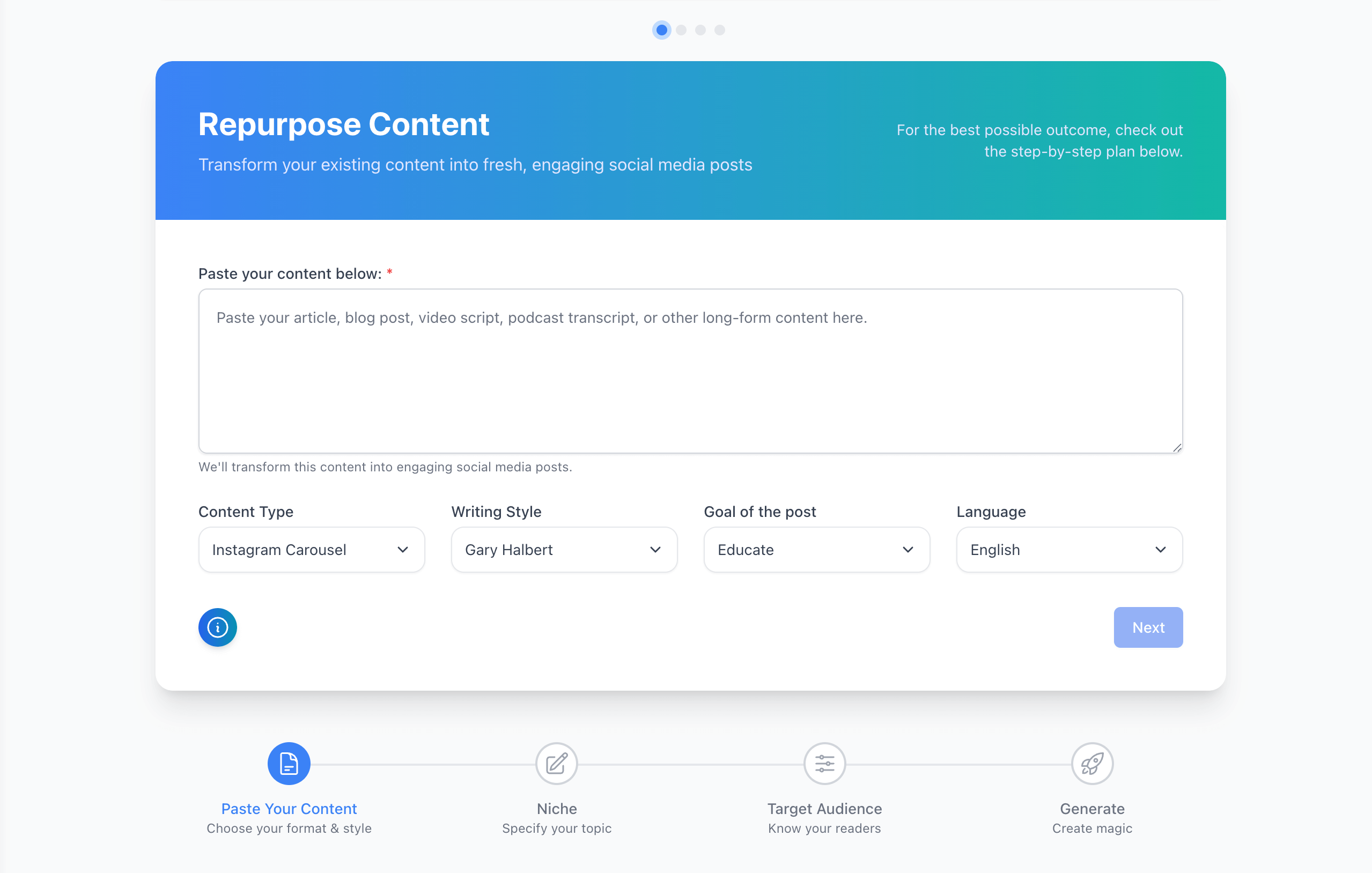 Content Repurposing Interface